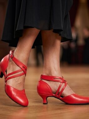 Red Strappy Low-Heel Dance Shoes - Women 189